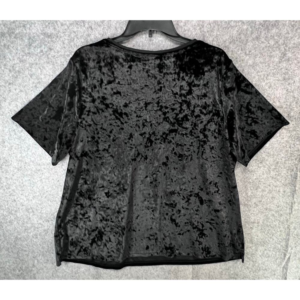 Evri Tee Top Womens 1X Black Crushed Velvet Short Sleeve Shirt Casual Whimsygoth - Picture 4 of 14